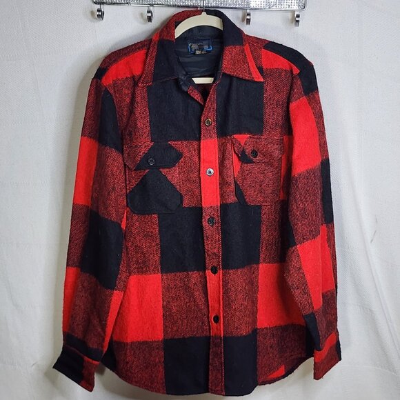Bronzini Other - Bronzini Red and Black Buffalo Check Wool Blend Semi Lined Vintage Shacket Sz L